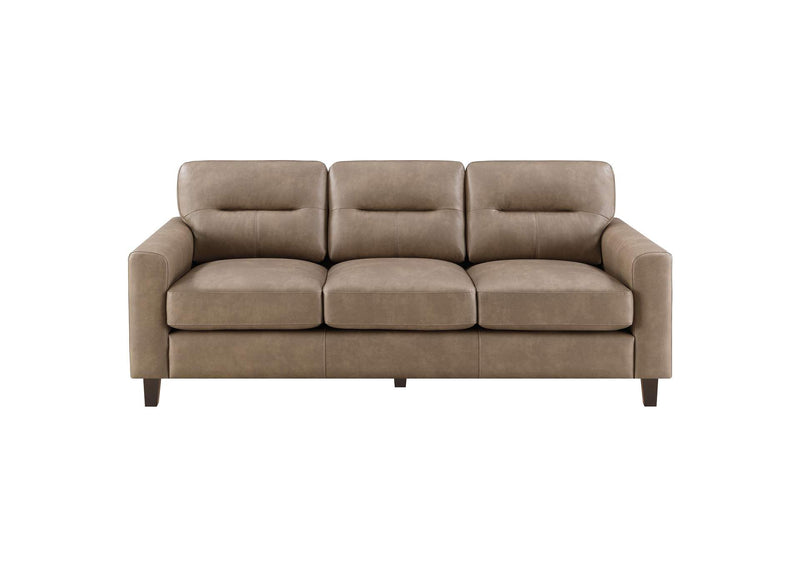 504667 Scotland Faux Leather Upholstered Track Arm Sofa Brown