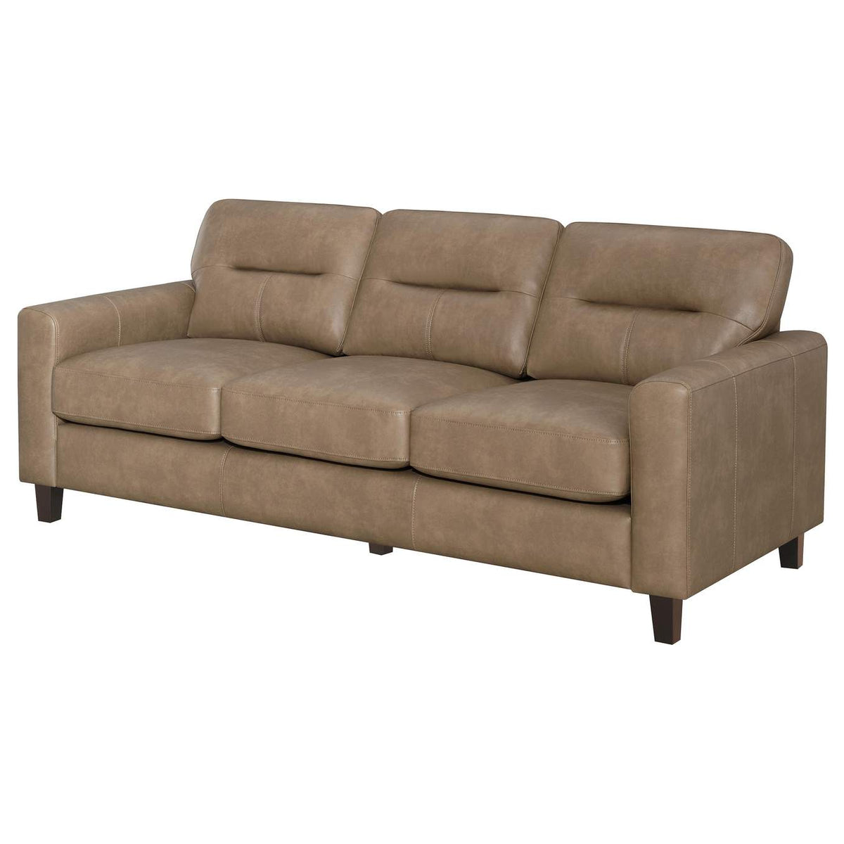 504667 Scotland Faux Leather Upholstered Track Arm Sofa Brown