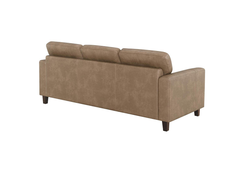 504667 Scotland Faux Leather Upholstered Track Arm Sofa Brown