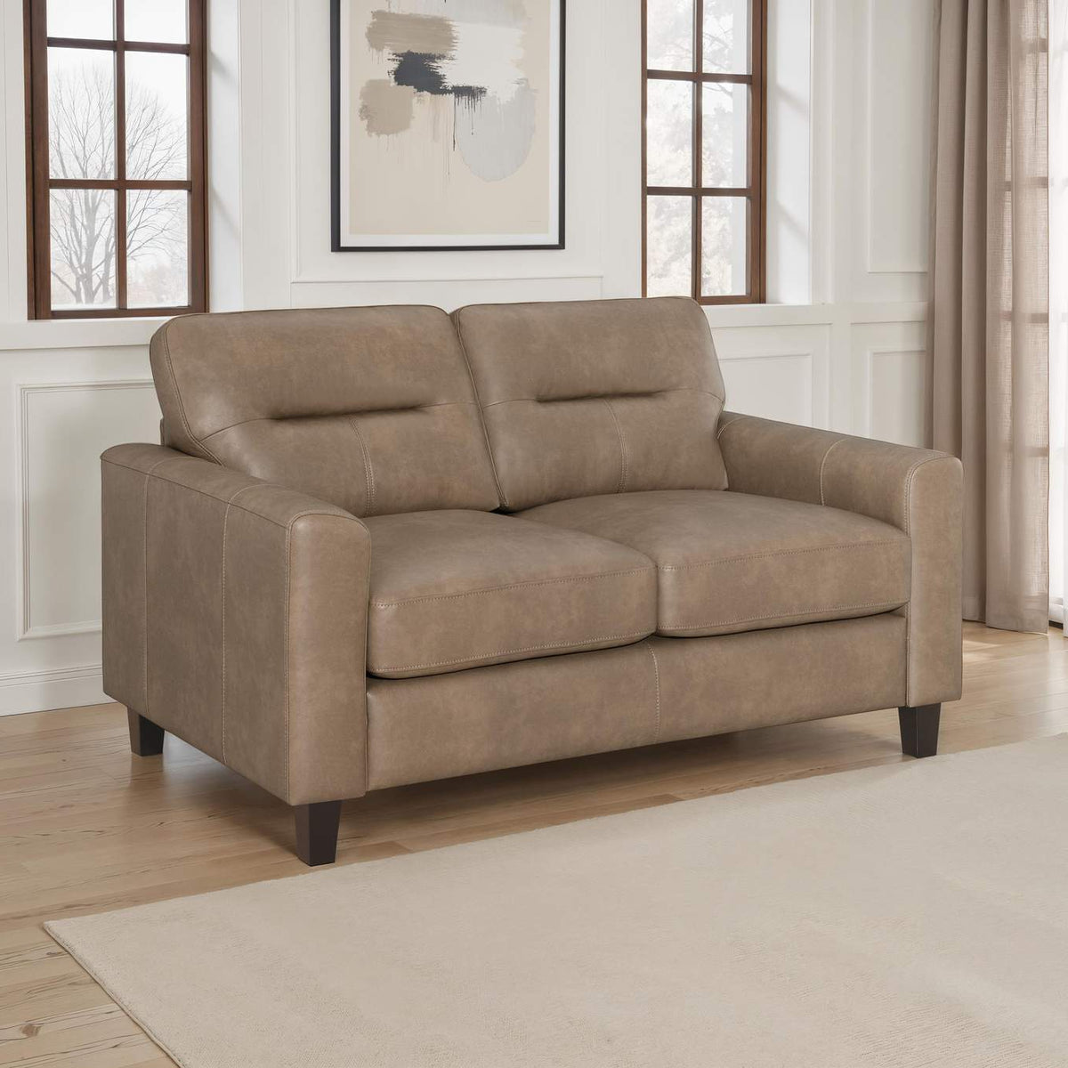 504668 Scotland Faux Leather Upholstered Track Arm Loveseat Brown