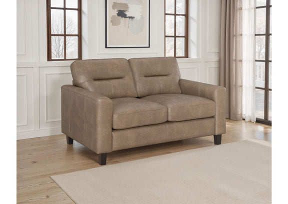 504668 Scotland Faux Leather Upholstered Track Arm Loveseat Brown