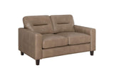 504668 Scotland Faux Leather Upholstered Track Arm Loveseat Brown