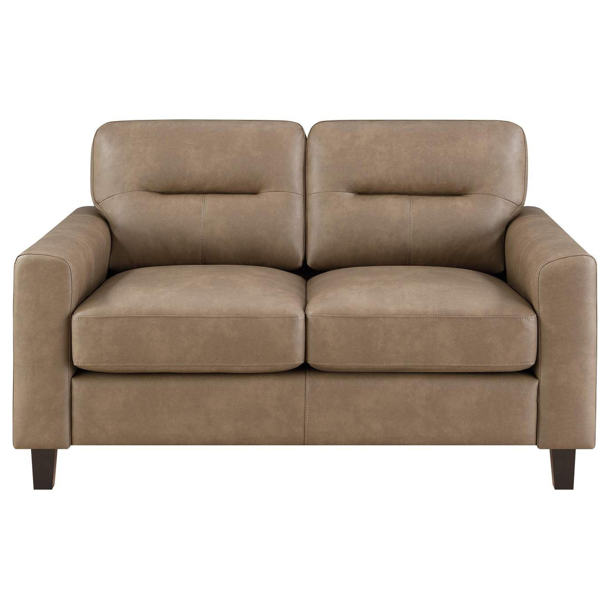 504668 Scotland Faux Leather Upholstered Track Arm Loveseat Brown