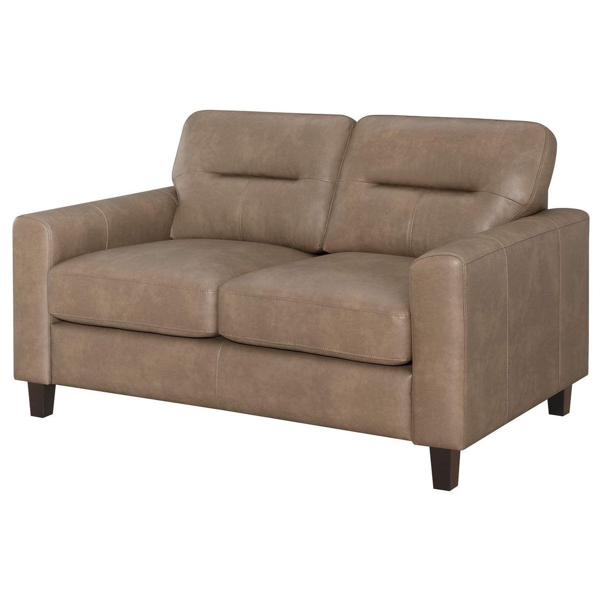 504668 Scotland Faux Leather Upholstered Track Arm Loveseat Brown