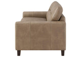 504668 Scotland Faux Leather Upholstered Track Arm Loveseat Brown