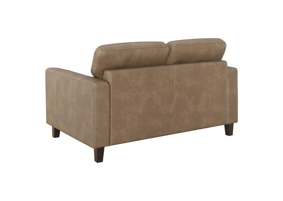 504668 Scotland Faux Leather Upholstered Track Arm Loveseat Brown
