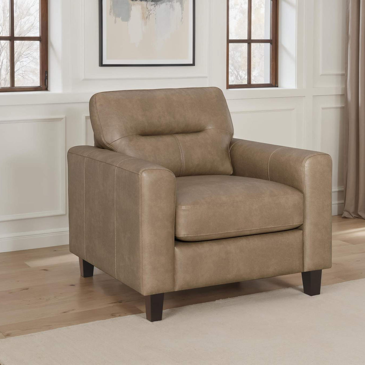 504669 Scotland Faux Leather Upholstered Track Arm Chair Brown