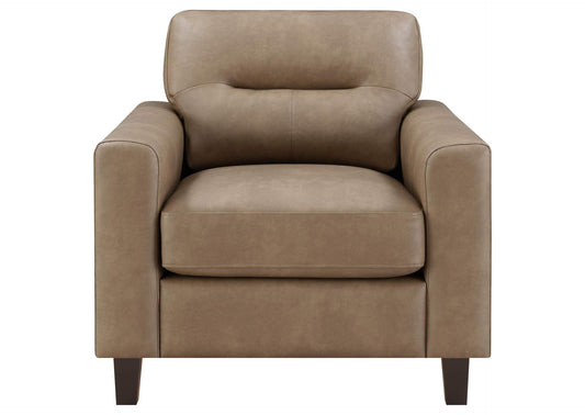 504669 Scotland Faux Leather Upholstered Track Arm Chair Brown