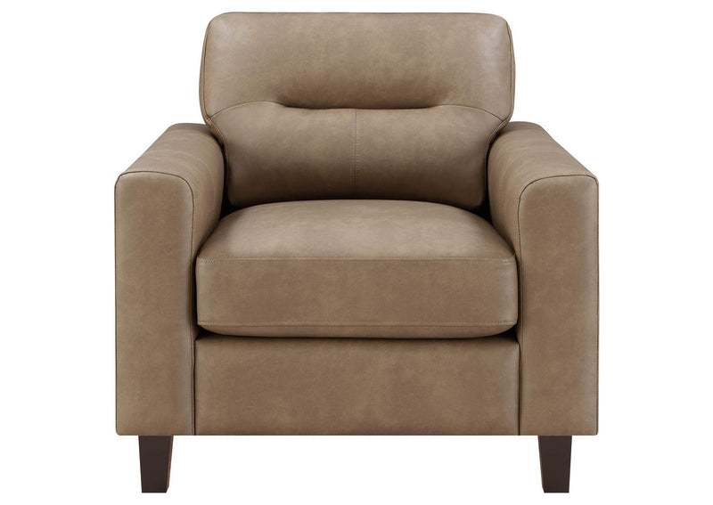 504669 Scotland Faux Leather Upholstered Track Arm Chair Brown