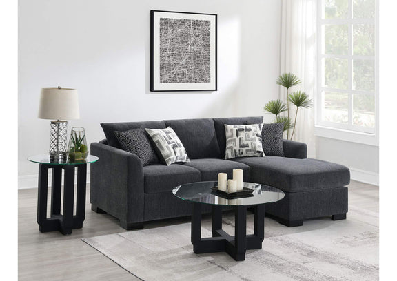 504777 Storey Upholstered Sleeper Sectional Chaise Sofa Dark Grey