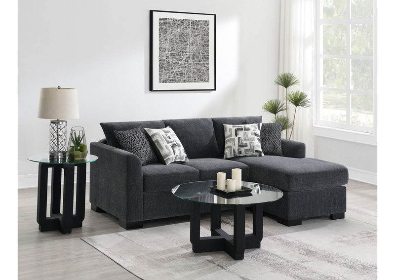 504777 Storey Upholstered Sleeper Sectional Chaise Sofa Dark Grey