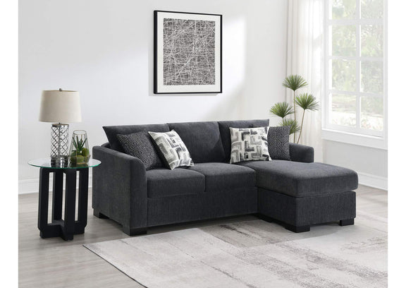504777 Storey Upholstered Sleeper Sectional Chaise Sofa Dark Grey