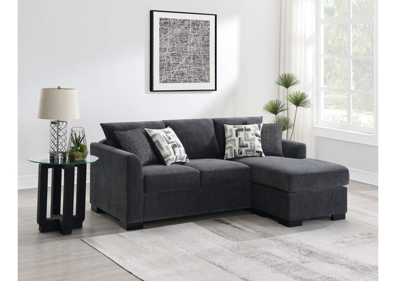 504777 Storey Upholstered Sleeper Sectional Chaise Sofa Dark Grey