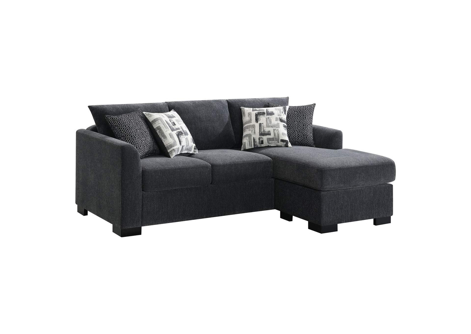 504777 Storey Upholstered Sleeper Sectional Chaise Sofa Dark Grey