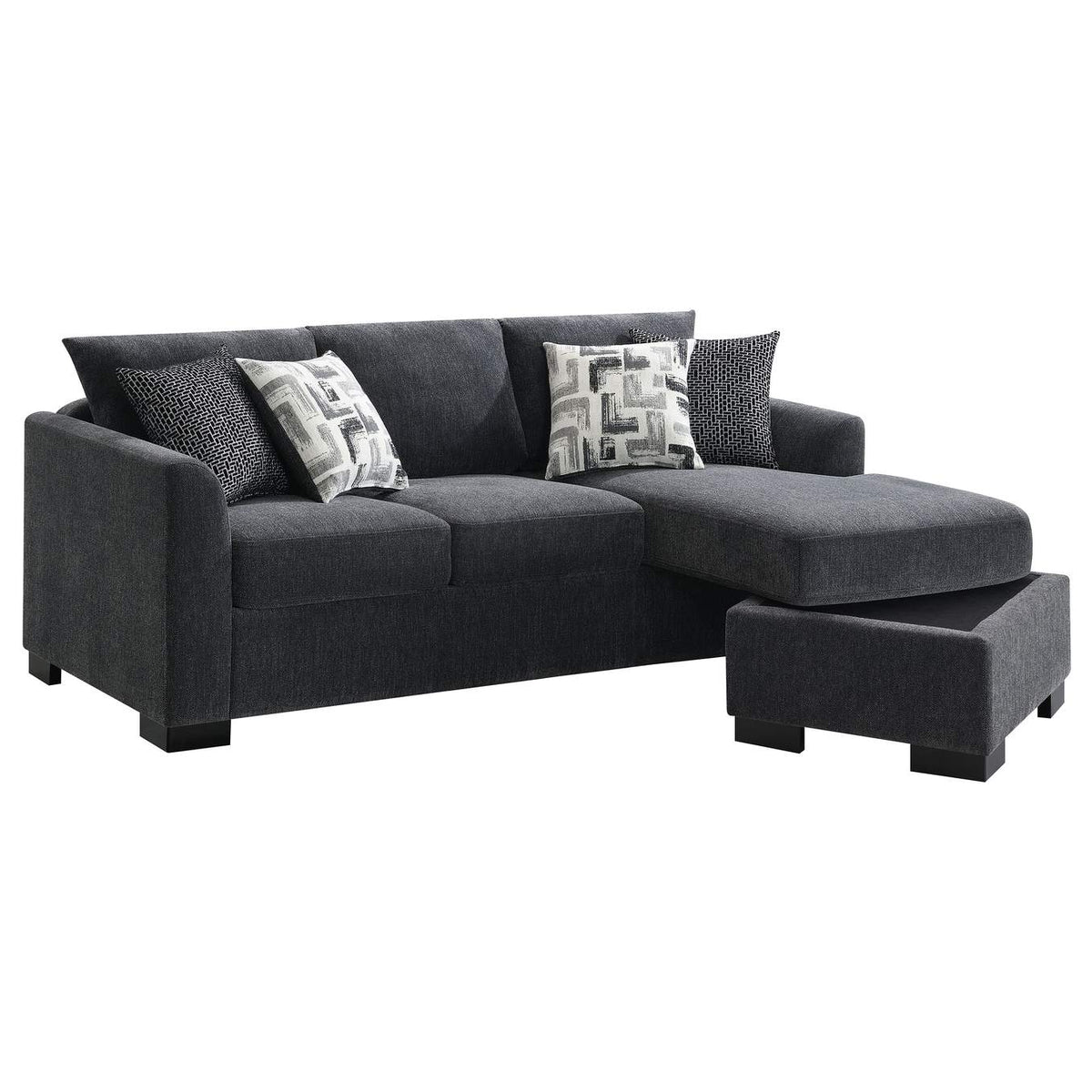 504777 Storey Upholstered Sleeper Sectional Chaise Sofa Dark Grey