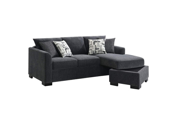 504777 Storey Upholstered Sleeper Sectional Chaise Sofa Dark Grey
