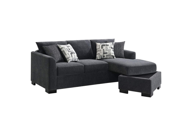 504777 Storey Upholstered Sleeper Sectional Chaise Sofa Dark Grey