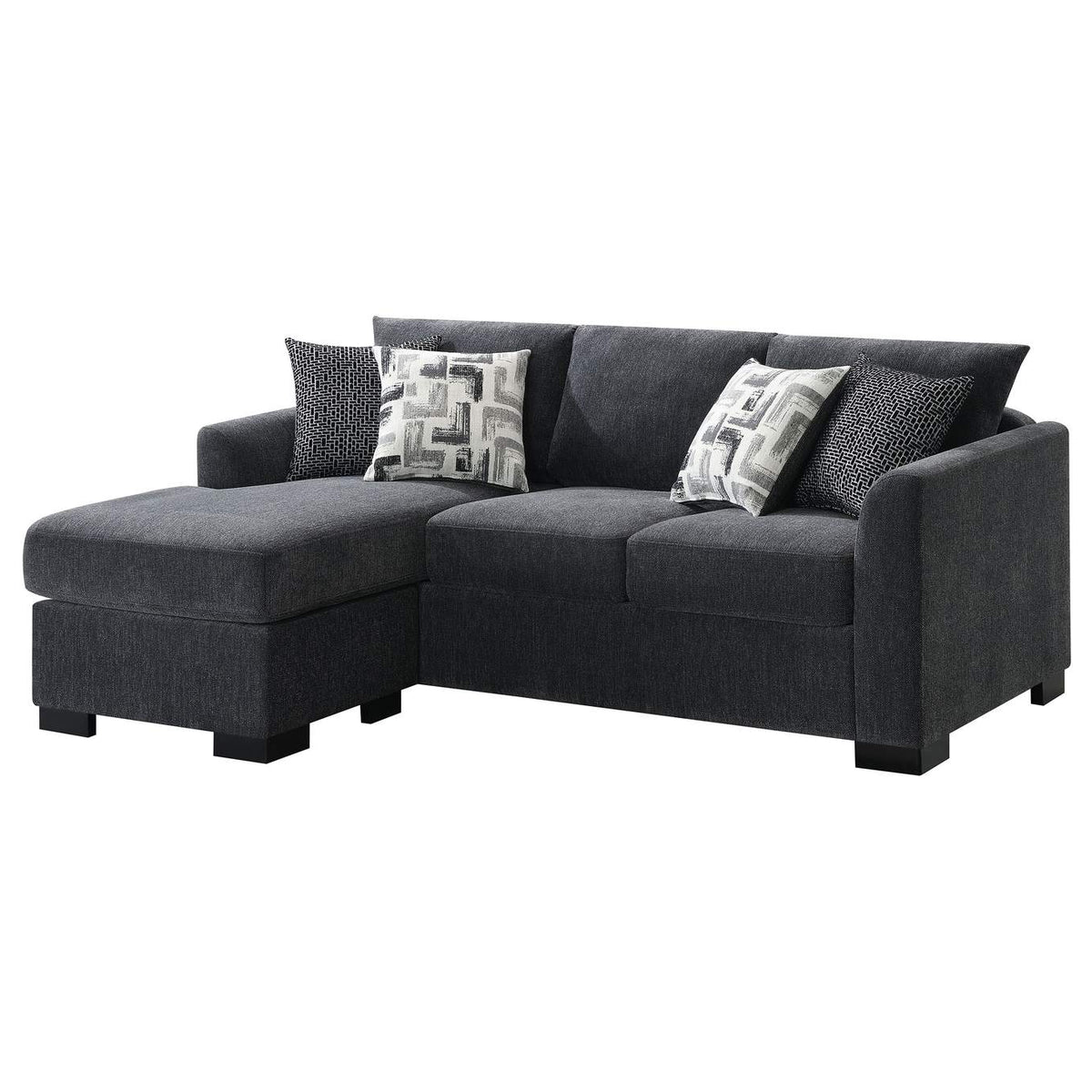504777 Storey Upholstered Sleeper Sectional Chaise Sofa Dark Grey