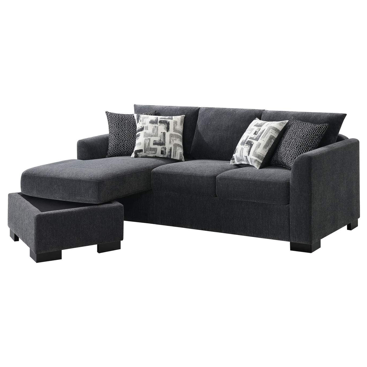 504777 Storey Upholstered Sleeper Sectional Chaise Sofa Dark Grey