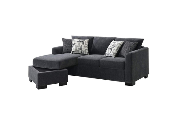 504777 Storey Upholstered Sleeper Sectional Chaise Sofa Dark Grey