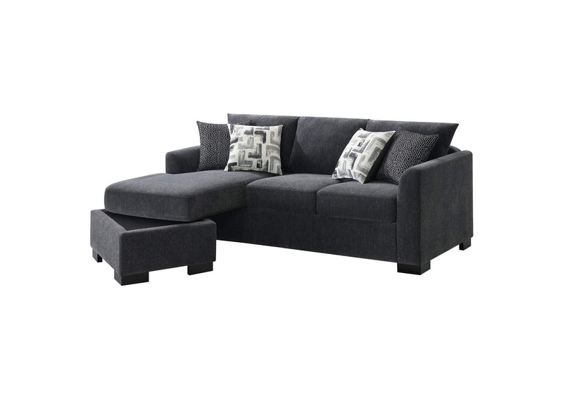 504777 Storey Upholstered Sleeper Sectional Chaise Sofa Dark Grey
