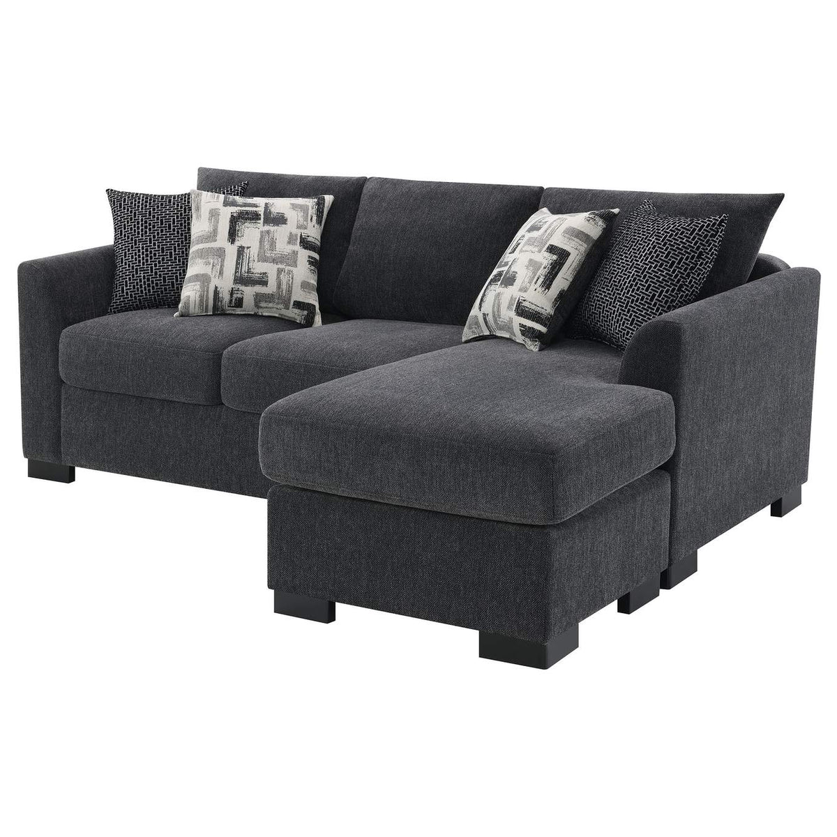 504777 Storey Upholstered Sleeper Sectional Chaise Sofa Dark Grey