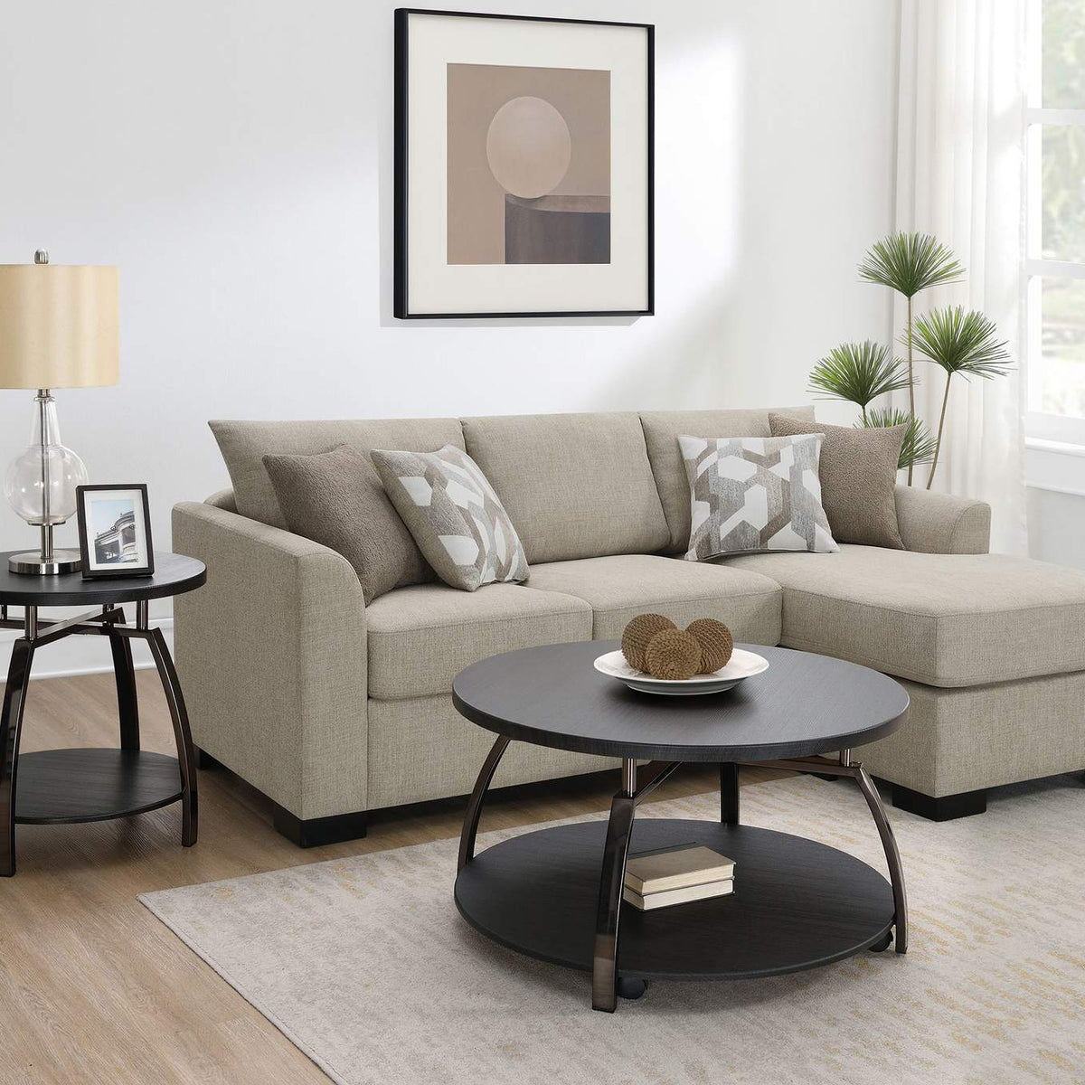 504778 Storey Upholstered Sleeper Sectional Chaise Sofa Camel