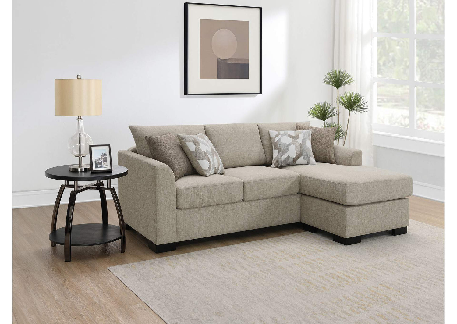 504778 Storey Upholstered Sleeper Sectional Chaise Sofa Camel