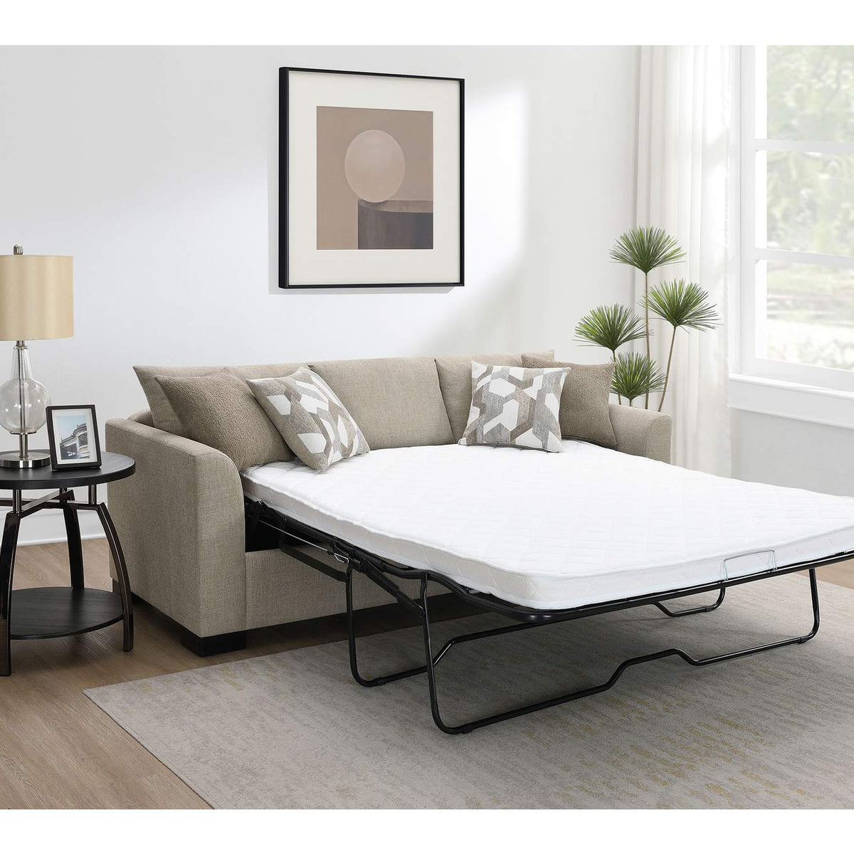 504778 Storey Upholstered Sleeper Sectional Chaise Sofa Camel
