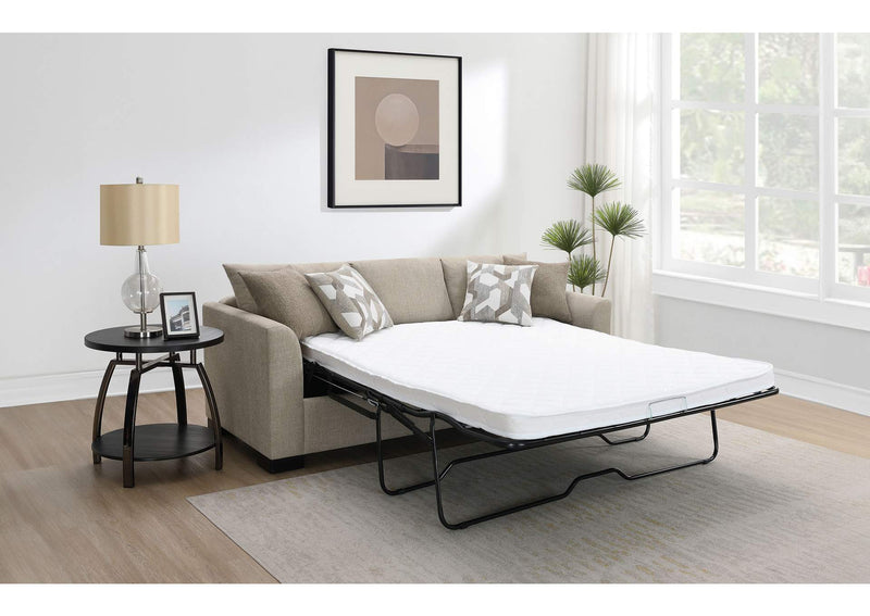 504778 Storey Upholstered Sleeper Sectional Chaise Sofa Camel