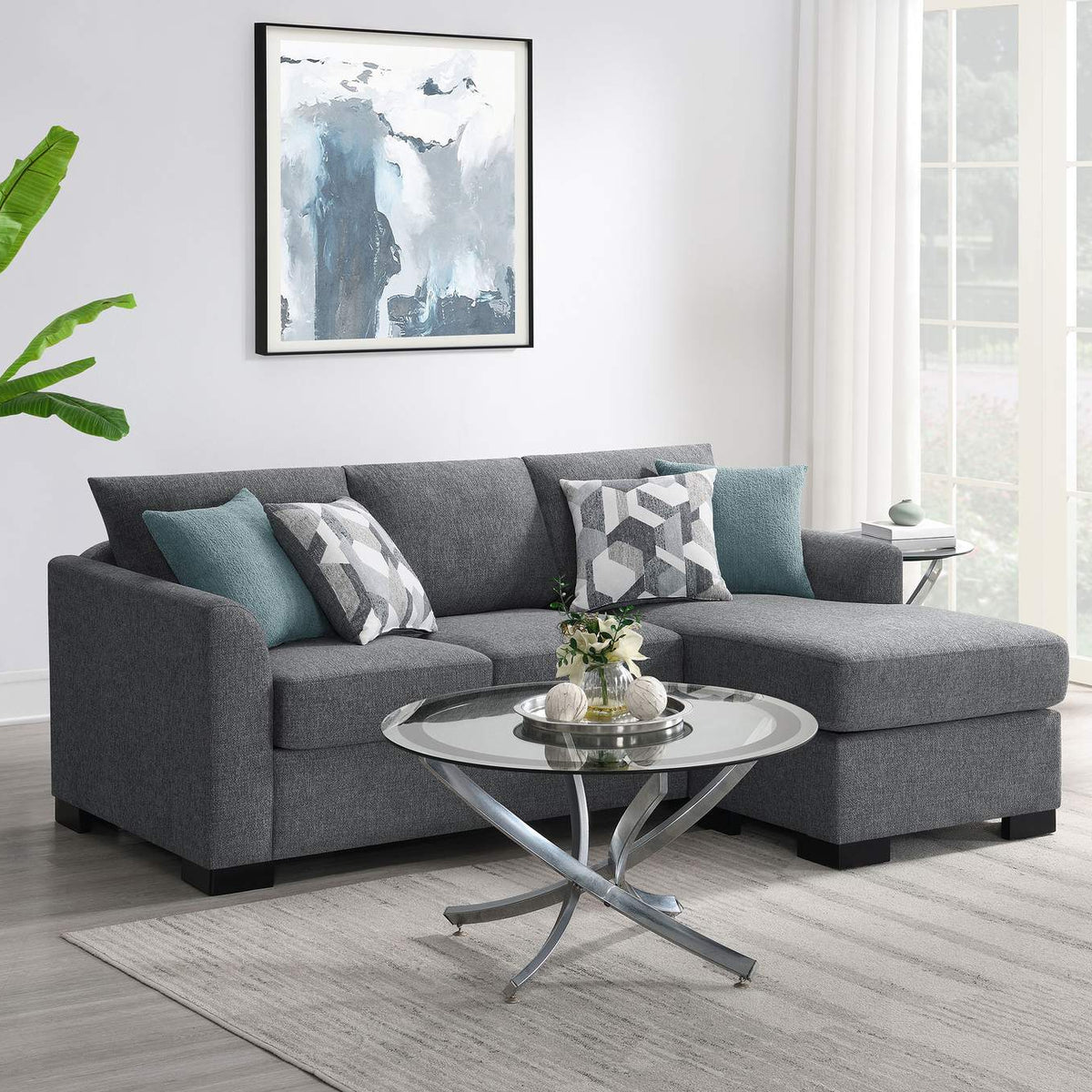504779 Storey Upholstered Sleeper Sectional Chaise Sofa Grey