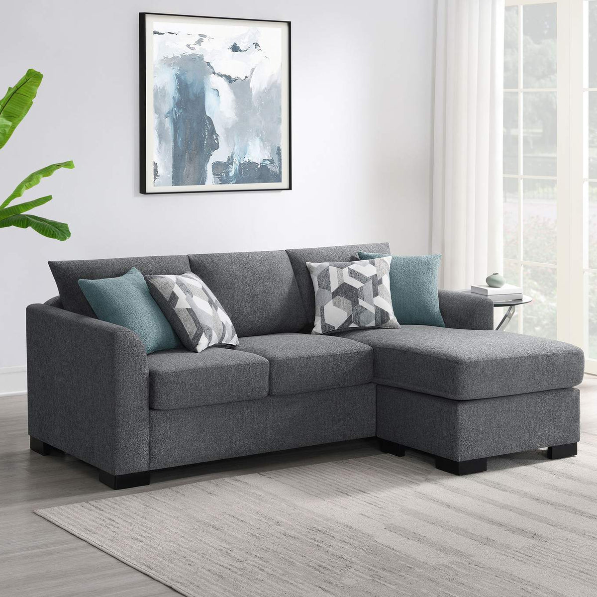 504779 Storey Upholstered Sleeper Sectional Chaise Sofa Grey