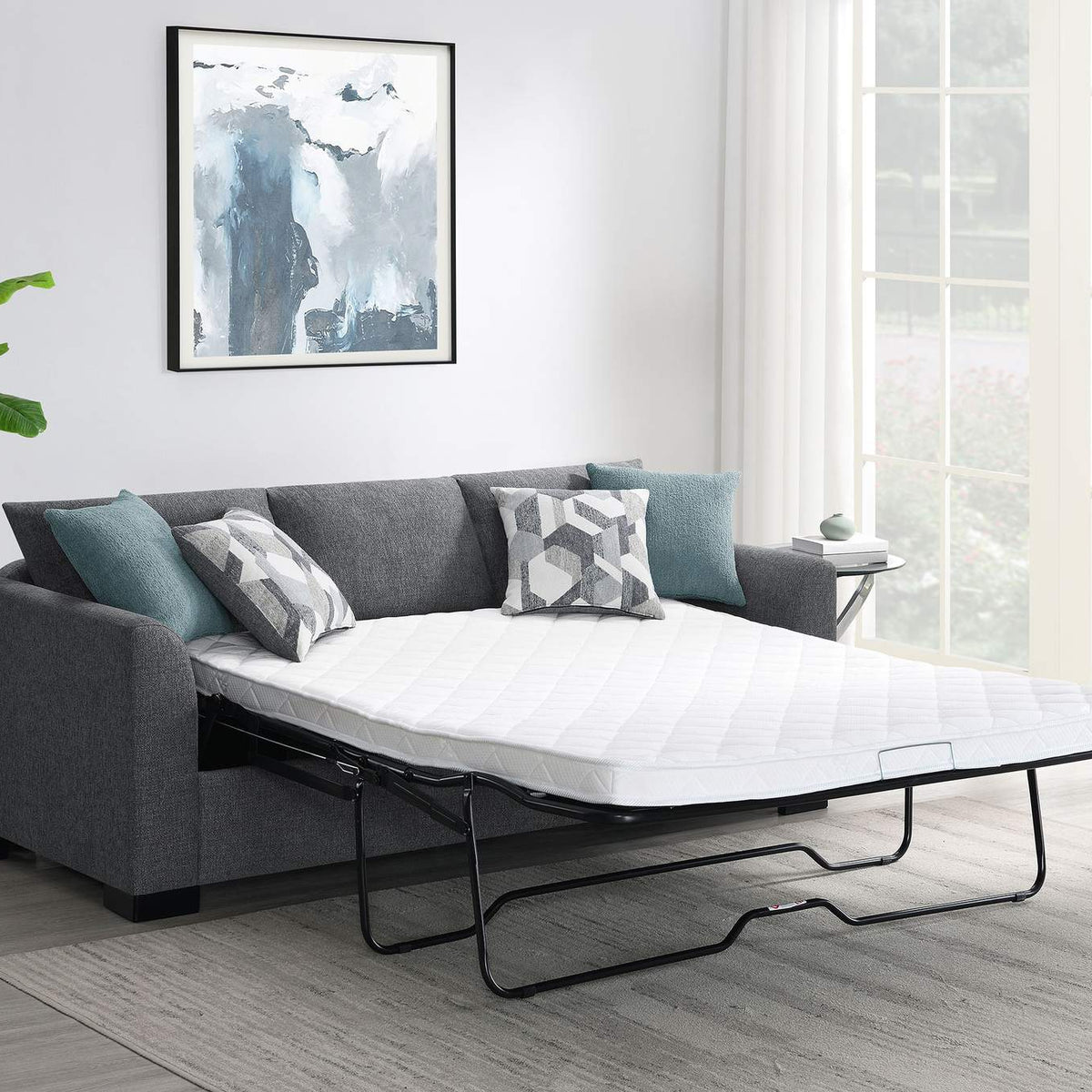 504779 Storey Upholstered Sleeper Sectional Chaise Sofa Grey
