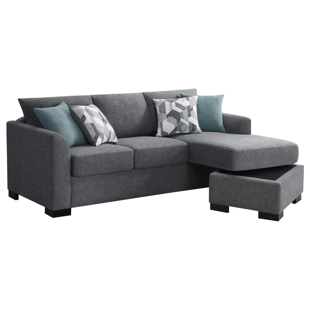 504779 Storey Upholstered Sleeper Sectional Chaise Sofa Grey