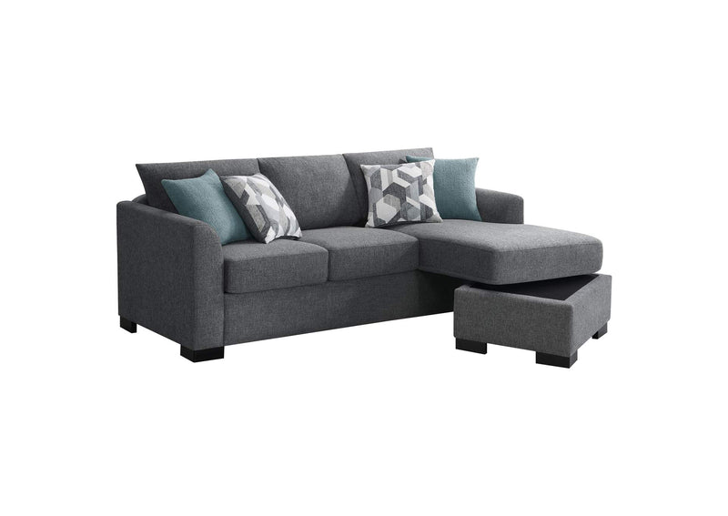504779 Storey Upholstered Sleeper Sectional Chaise Sofa Grey