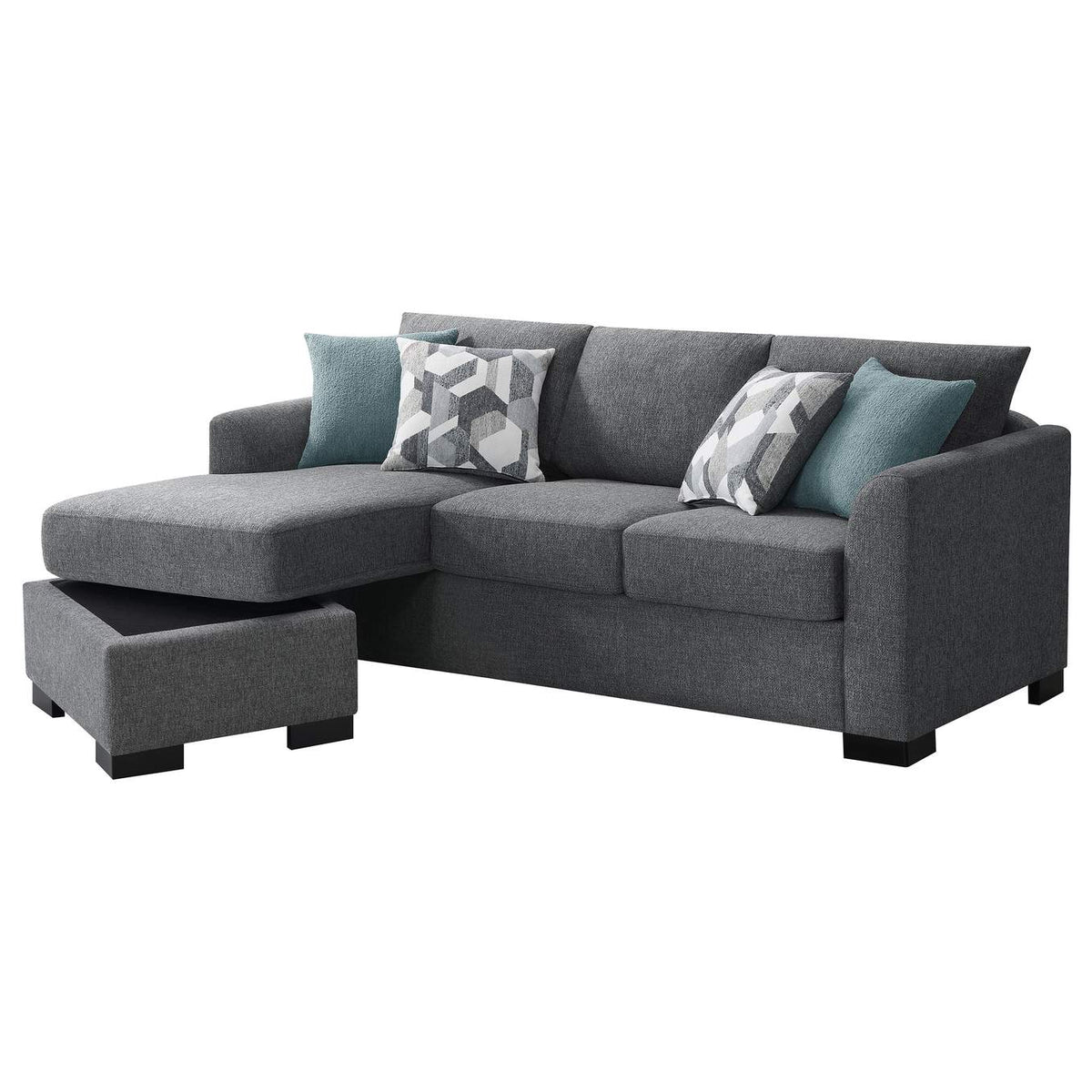 504779 Storey Upholstered Sleeper Sectional Chaise Sofa Grey