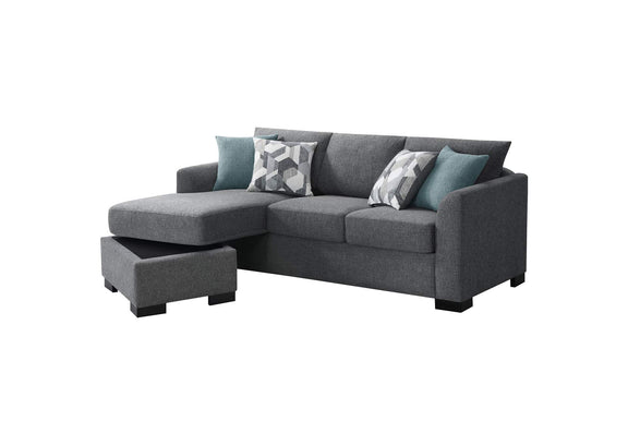 504779 Storey Upholstered Sleeper Sectional Chaise Sofa Grey