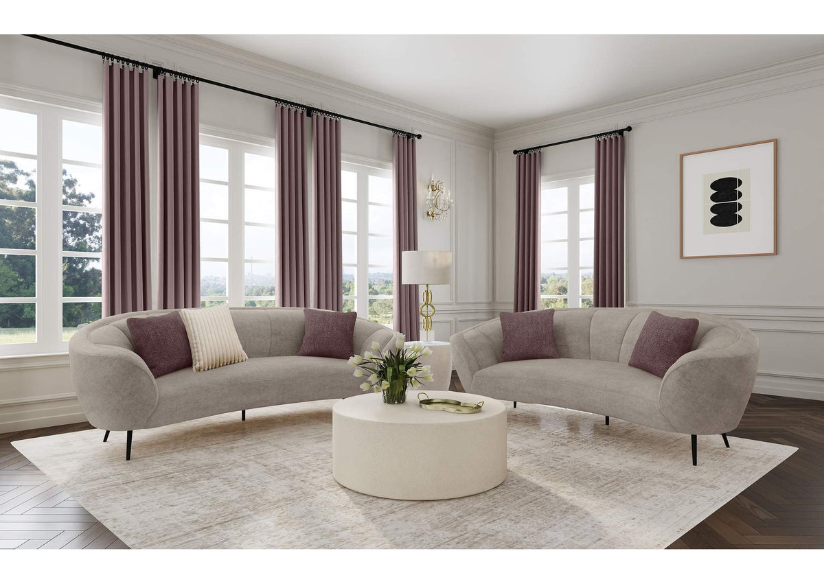 504837-S2 Ellorie 2-piece Upholstered Curved Sofa Set Beige