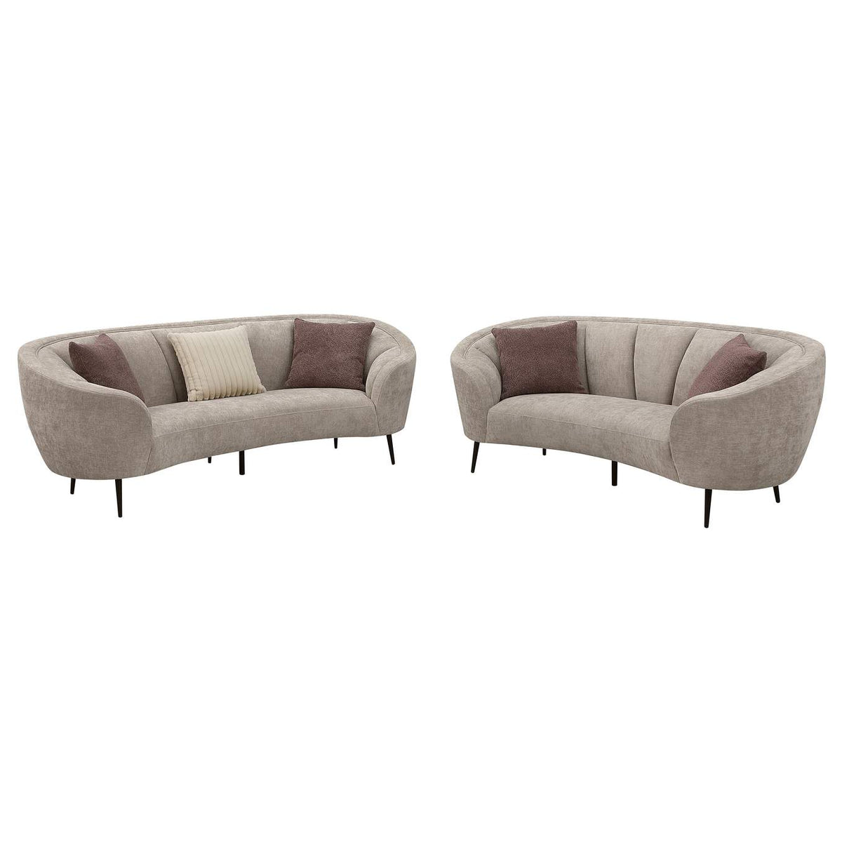 504837-S2 Ellorie 2-piece Upholstered Curved Sofa Set Beige