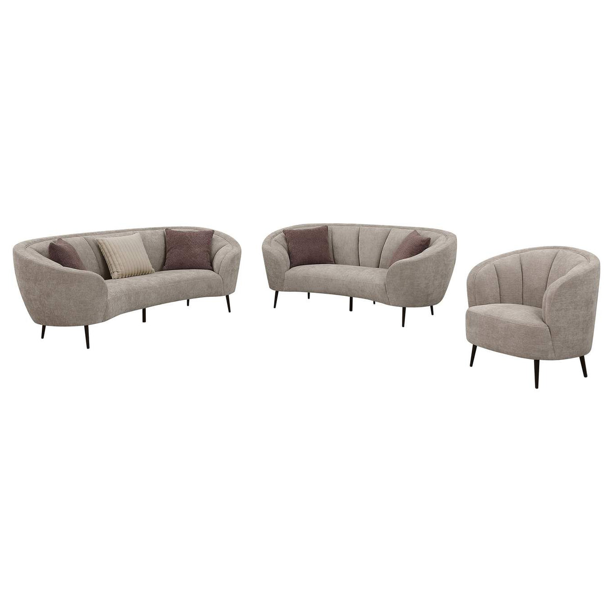 504837-S3 Ellorie 3-piece Upholstered Curved Sofa Set Beige