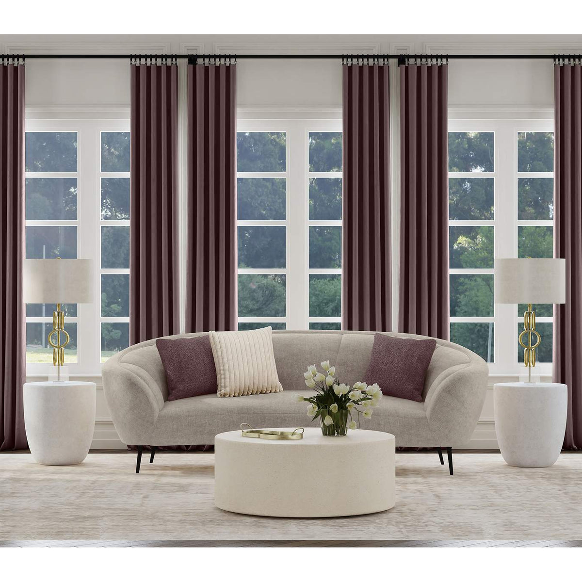 504837 Ellorie Upholstered Channel Back Curved Sofa Beige