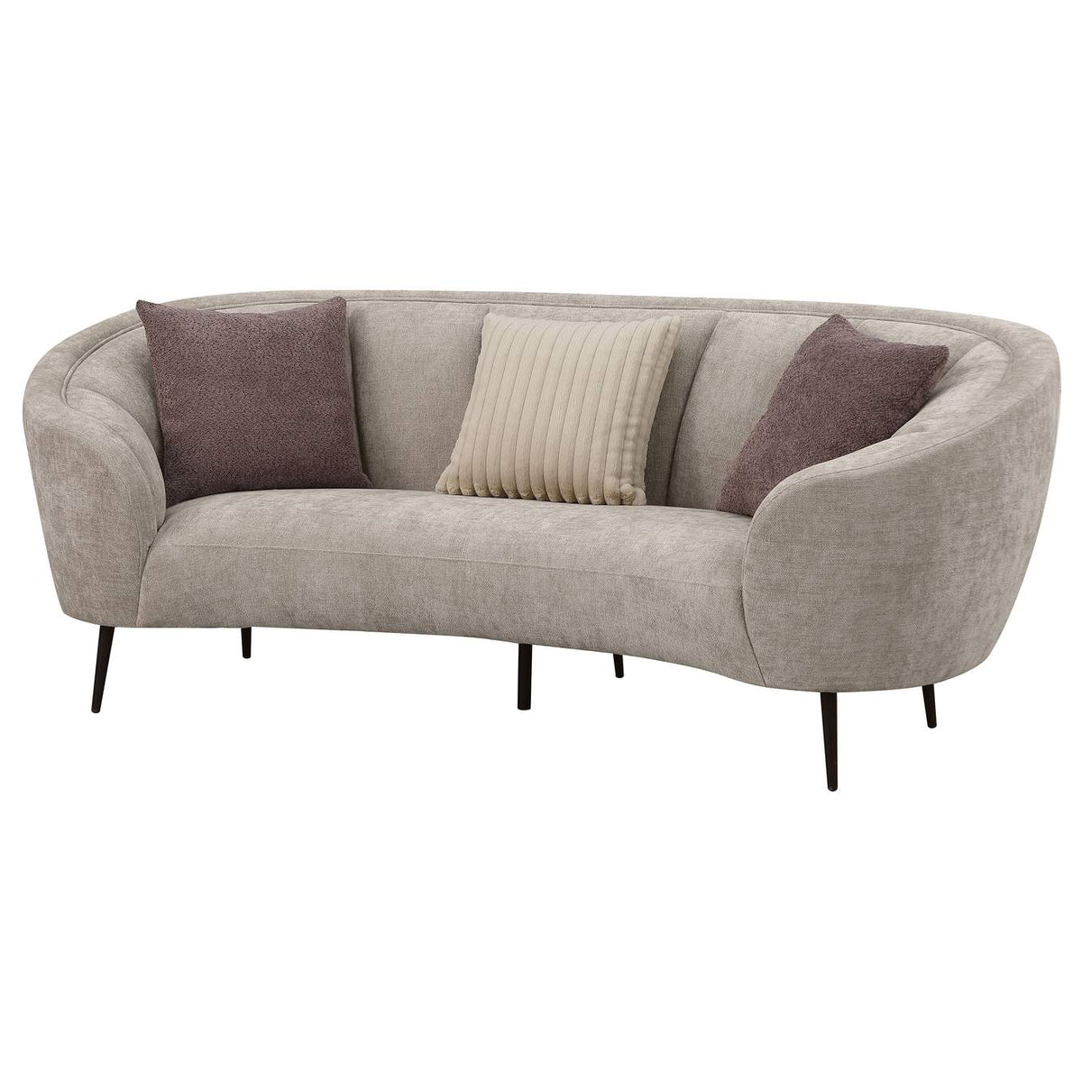 504837 Ellorie Upholstered Channel Back Curved Sofa Beige