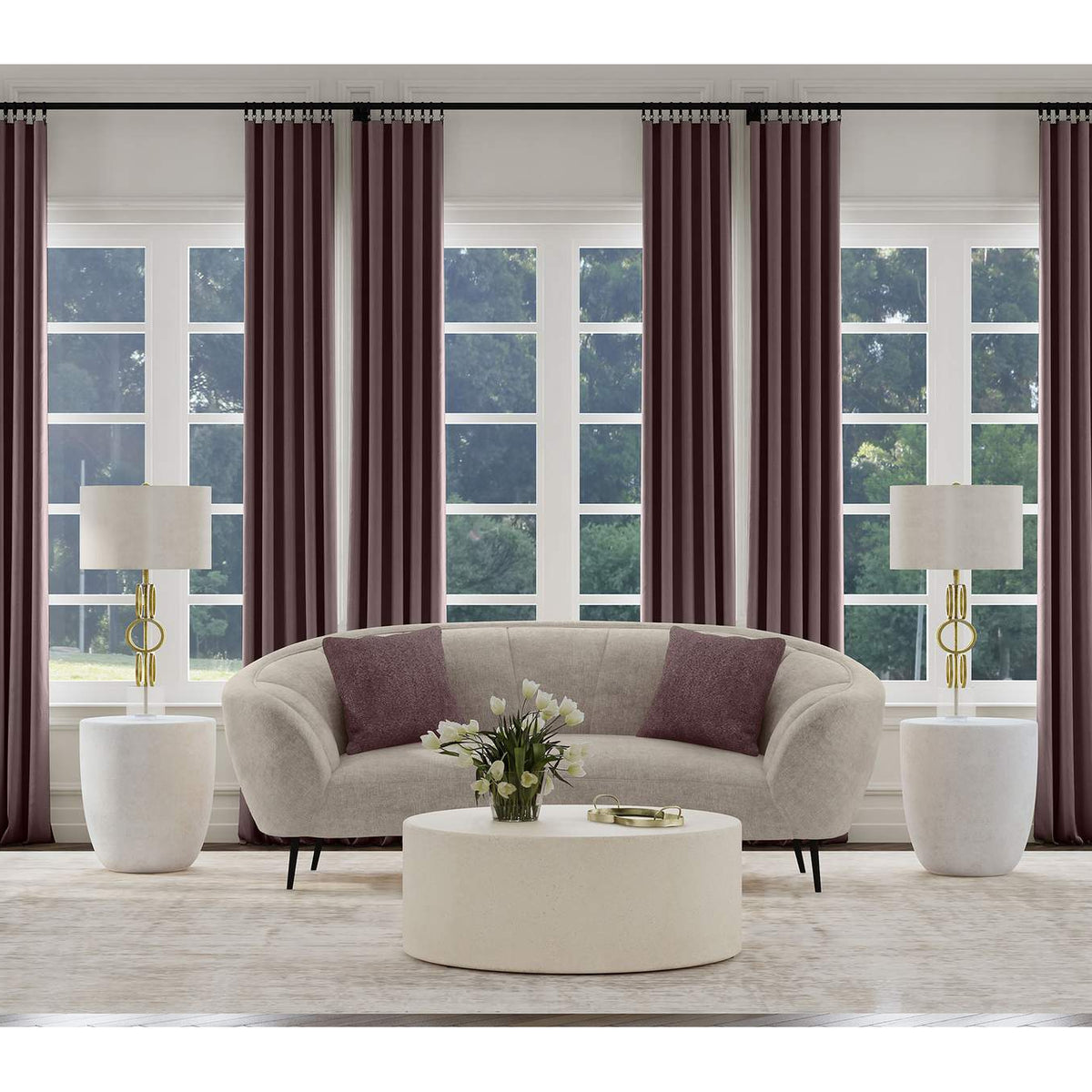 504838 Ellorie Upholstered Channel Back Curved Loveseat Beige