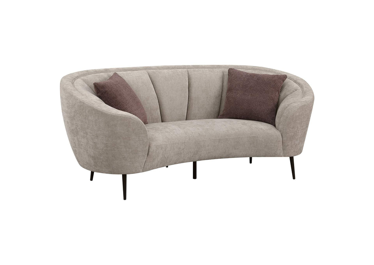 504838 Ellorie Upholstered Channel Back Curved Loveseat Beige