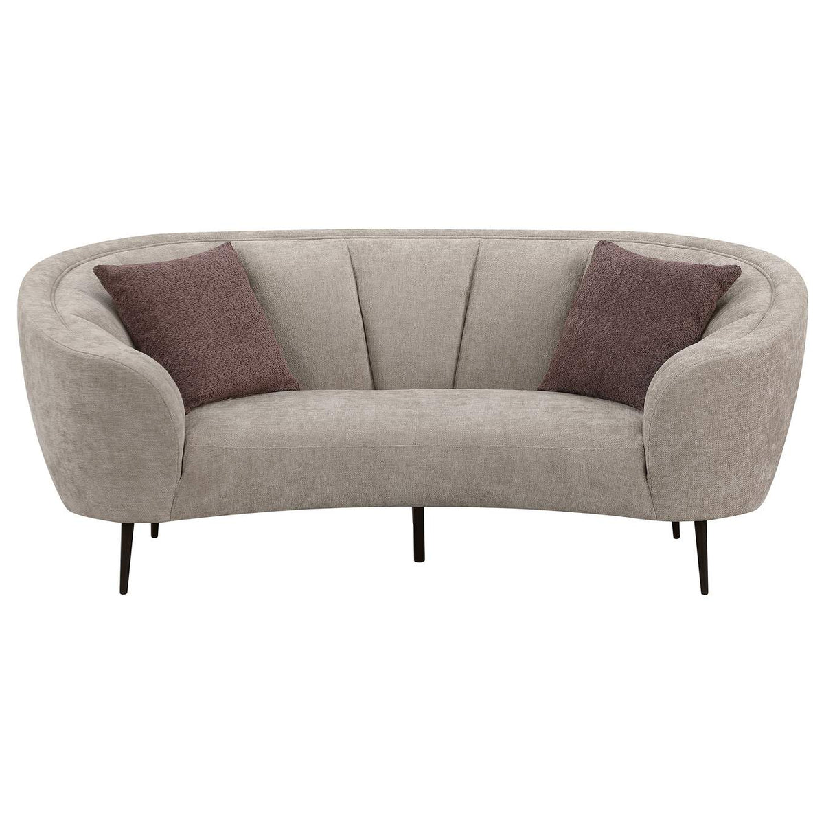 504838 Ellorie Upholstered Channel Back Curved Loveseat Beige