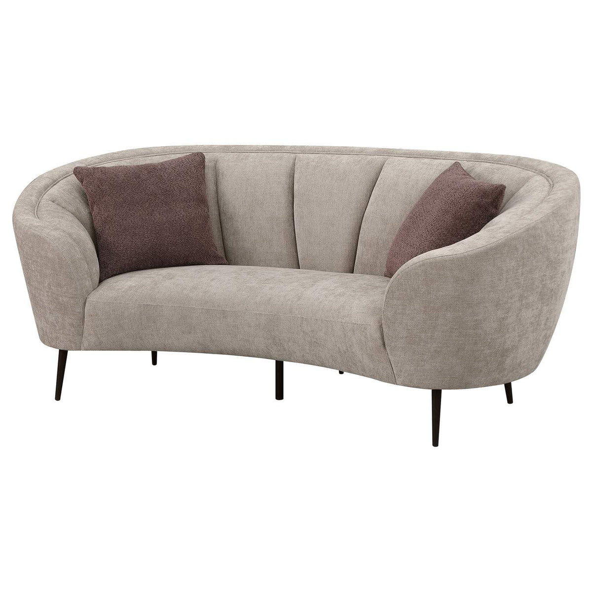504838 Ellorie Upholstered Channel Back Curved Loveseat Beige