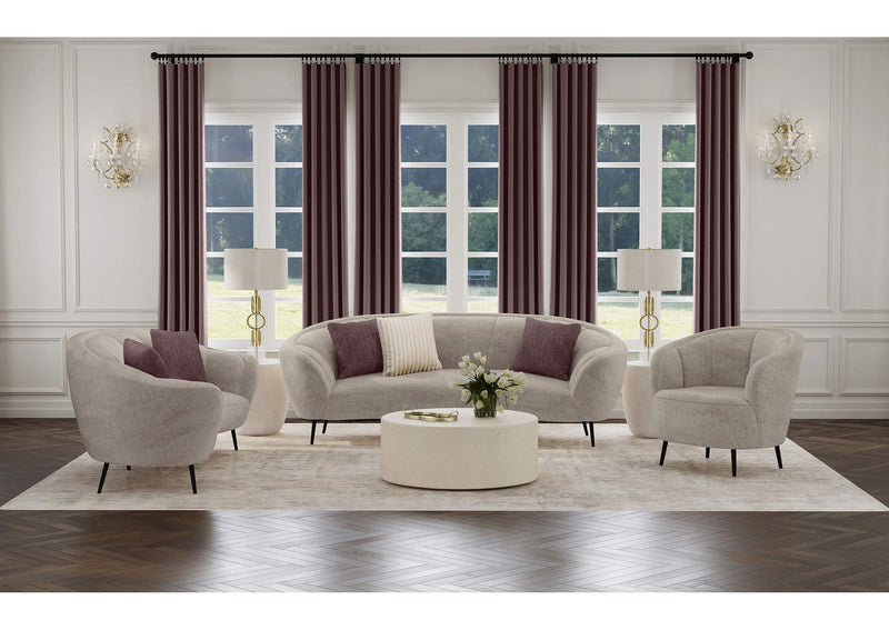 504838 Ellorie Upholstered Channel Back Curved Loveseat Beige