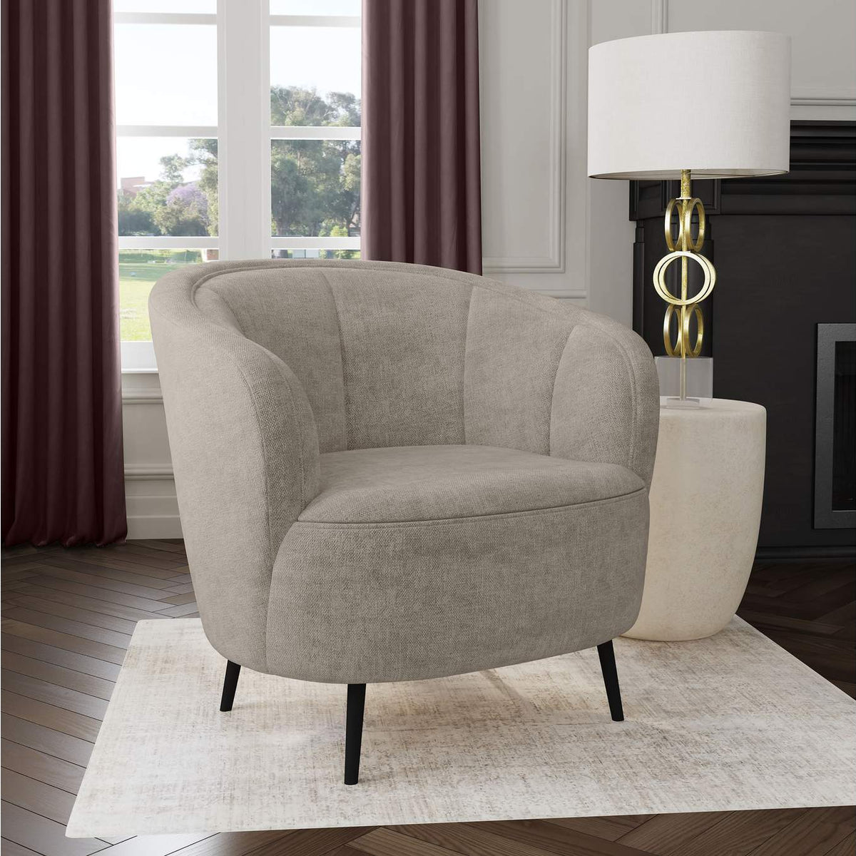 504839 Ellorie Upholstered Channel Back Curved Chair Beige
