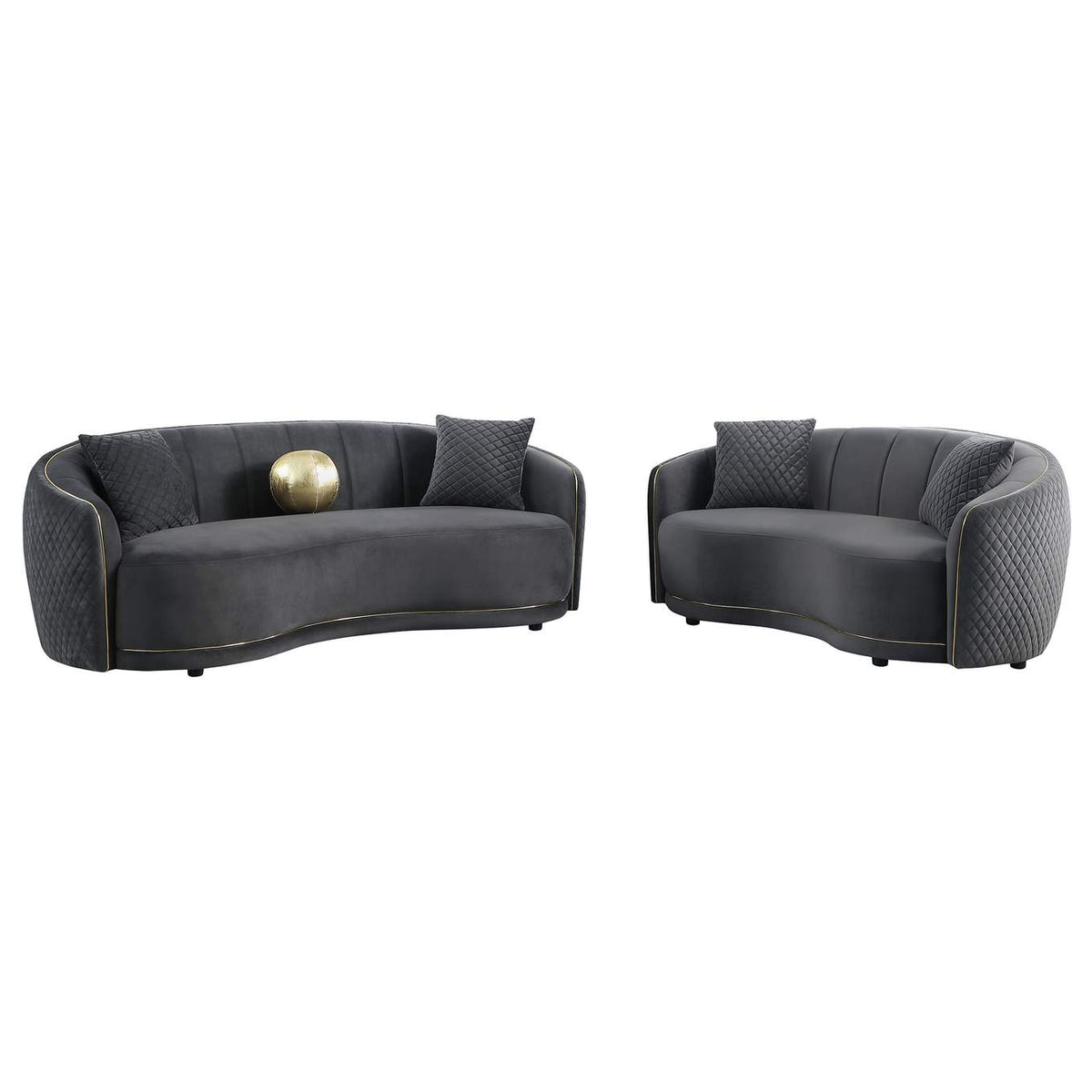 504844-S2 Brookside 2-piece Velvet Upholstered Sofa Set Dark Grey