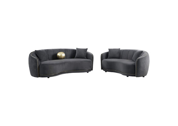 504844-S2 Brookside 2-piece Velvet Upholstered Sofa Set Dark Grey